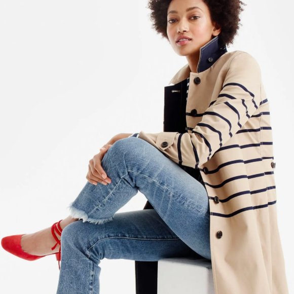 J Crew Collection stripe trench coat sz 2 - Picture 2 of 6